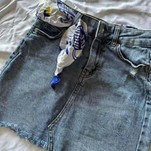 Wild  Wild Fable Distressed Denim Mini Skirt Raw Hem